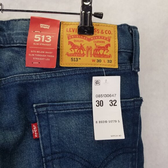 Levi's 513 Jeans Men's 30x32 Slim Straight Fit Blue Dark Wash Stretch Denim NEW - Picture 12 of 16